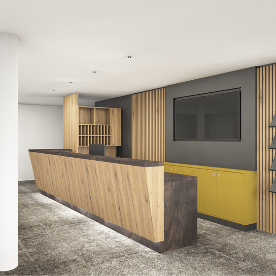 Rendering of the new reception area at Hotel Garni Zerza.