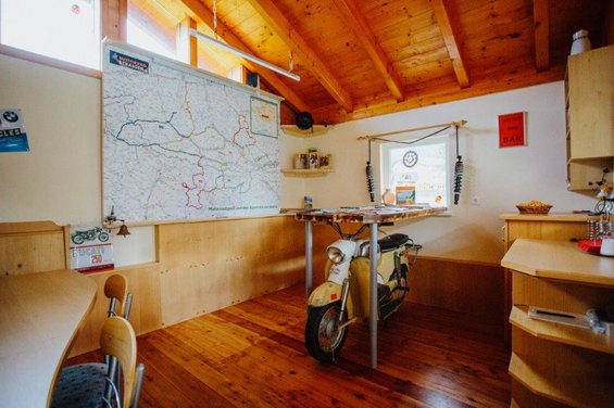 Bar in the biker hut with map of the Hotel Garni Zerza