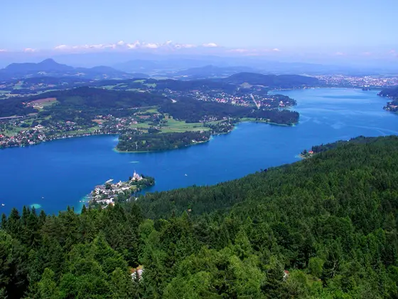 View from the Pyramidenkogel to Lake Wörthersee at Nassfeld. View from the Pyramidenkogel to Lake Wörthersee at Nassfeld.