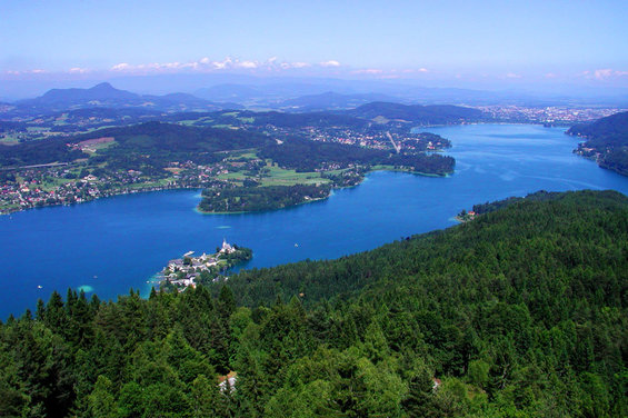 View from the Pyramidenkogel to Lake Wörthersee at Nassfeld.