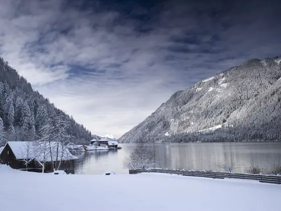 Lake Weissensee in winter not far from the Zerza bed and breakfast in Nassfeld Lake Weissensee in winter not far from the Zerza bed and breakfast in Nassfeld
