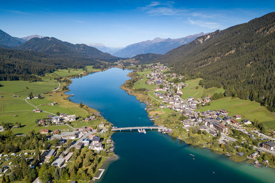 View of Lake Weissensee from above.