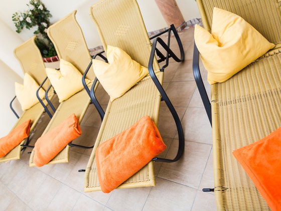 Loungers in the wellness area at Hotel Garni Zerza