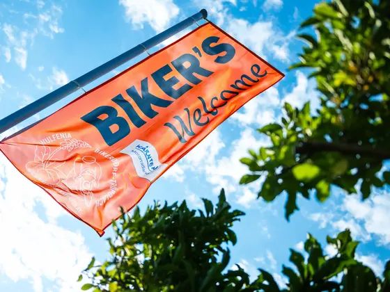 A biker flag in front of the Hotel Garni Zerza.