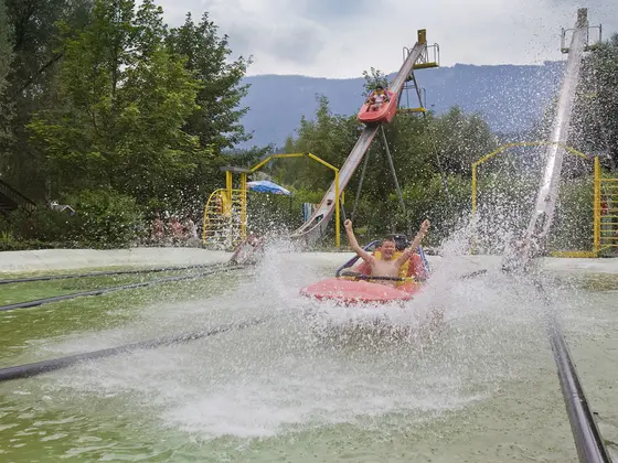 Fun at the Pressegger See adventure park.